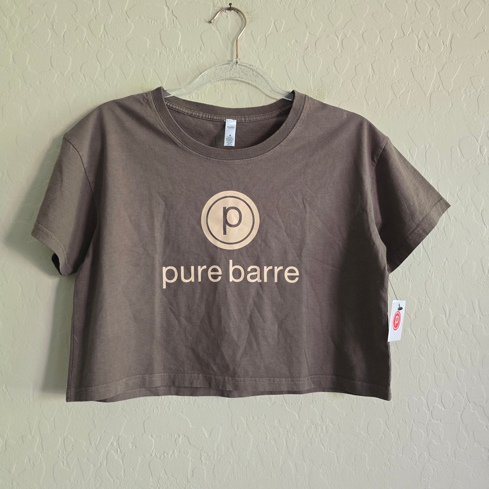 Pure Barre Brown Crop Short Sleeve Tee Size Small New with tags